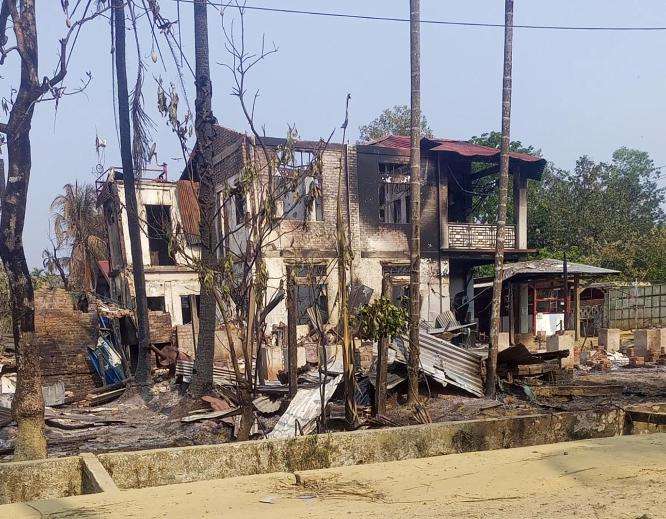 Burned remains of MSF office in Buthidaung. 